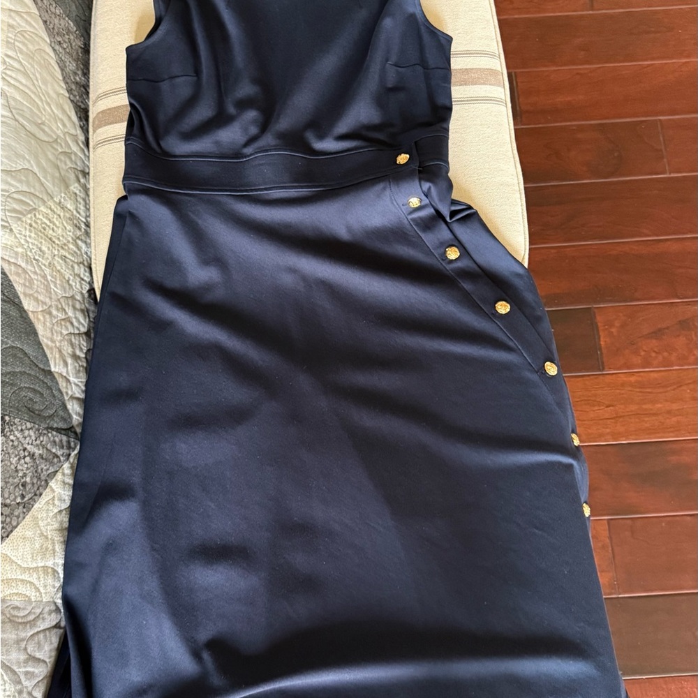 Lauren Ralph Lauren Navy Midi Dress with Gold Buttons
